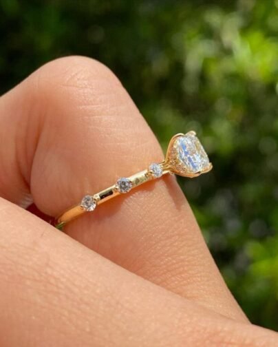 1.00 CT Princess Cut Lab Grown Diamond Ring, Dainty Promise Ring , Thin Distance Stacking Ring, Crushed Ice Princess Cut Diamond Ring SJ10881