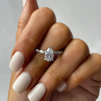 Dainty Delicate Pear Shaped CVD Diamond Ring, 1.50 TCW Pear Cut CVD Diamond Ring, 14k White Gold Proposal Ring, Handmade Ring Gift SJ10882