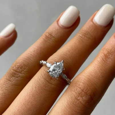 Dainty Delicate Pear Shaped CVD Diamond Ring, 1.50 TCW Pear Cut CVD Diamond Ring, 14k White Gold Proposal Ring, Handmade Ring Gift SJ10882
